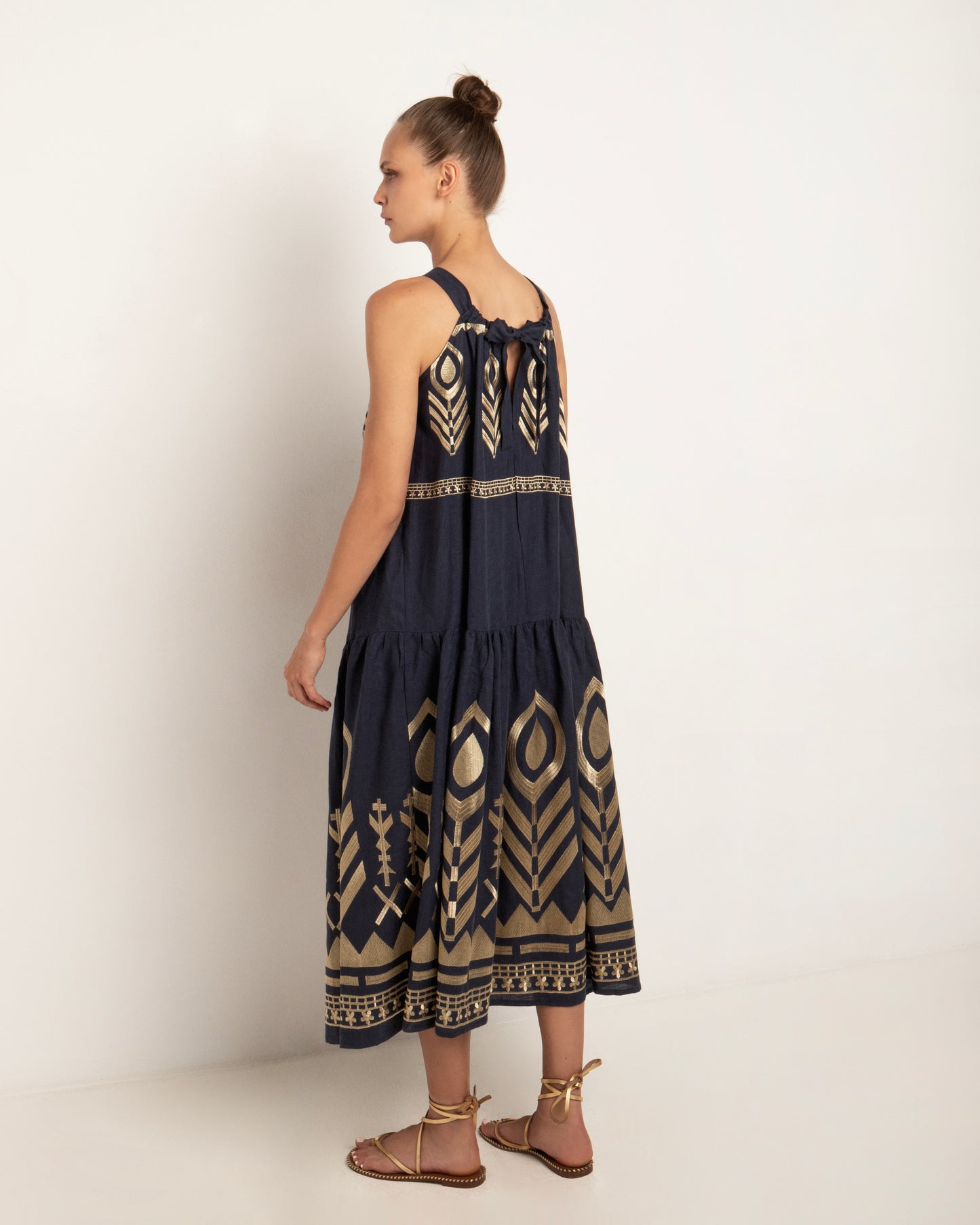 Greek Archaic Kori dress long halter Feather