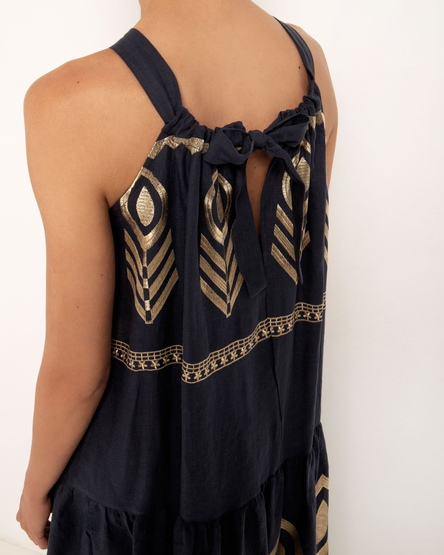 Greek Archaic Kori dress long halter Feather