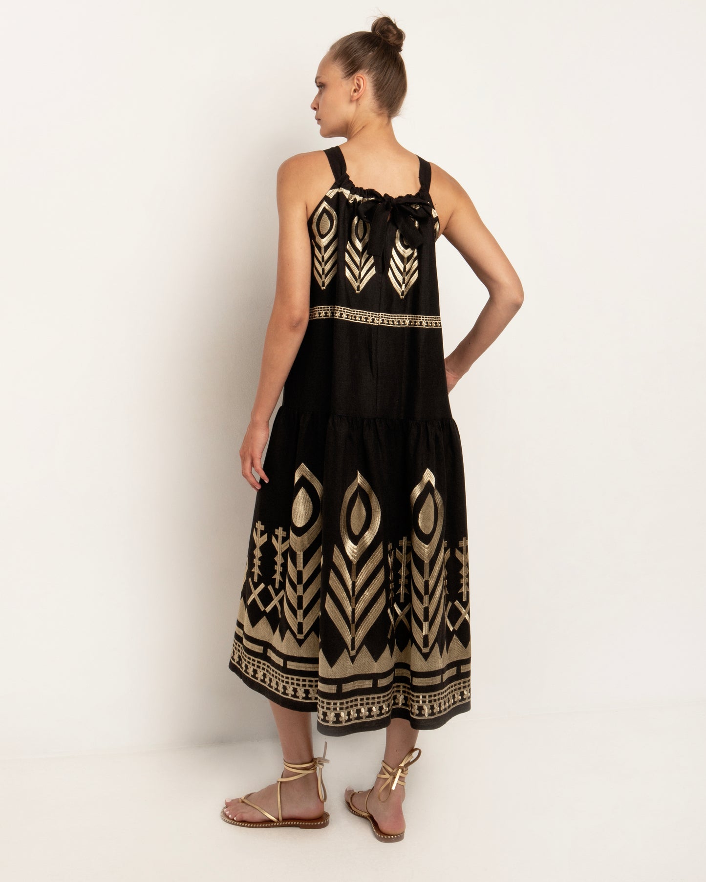 Greek Archaic Kori dress long halter Feather