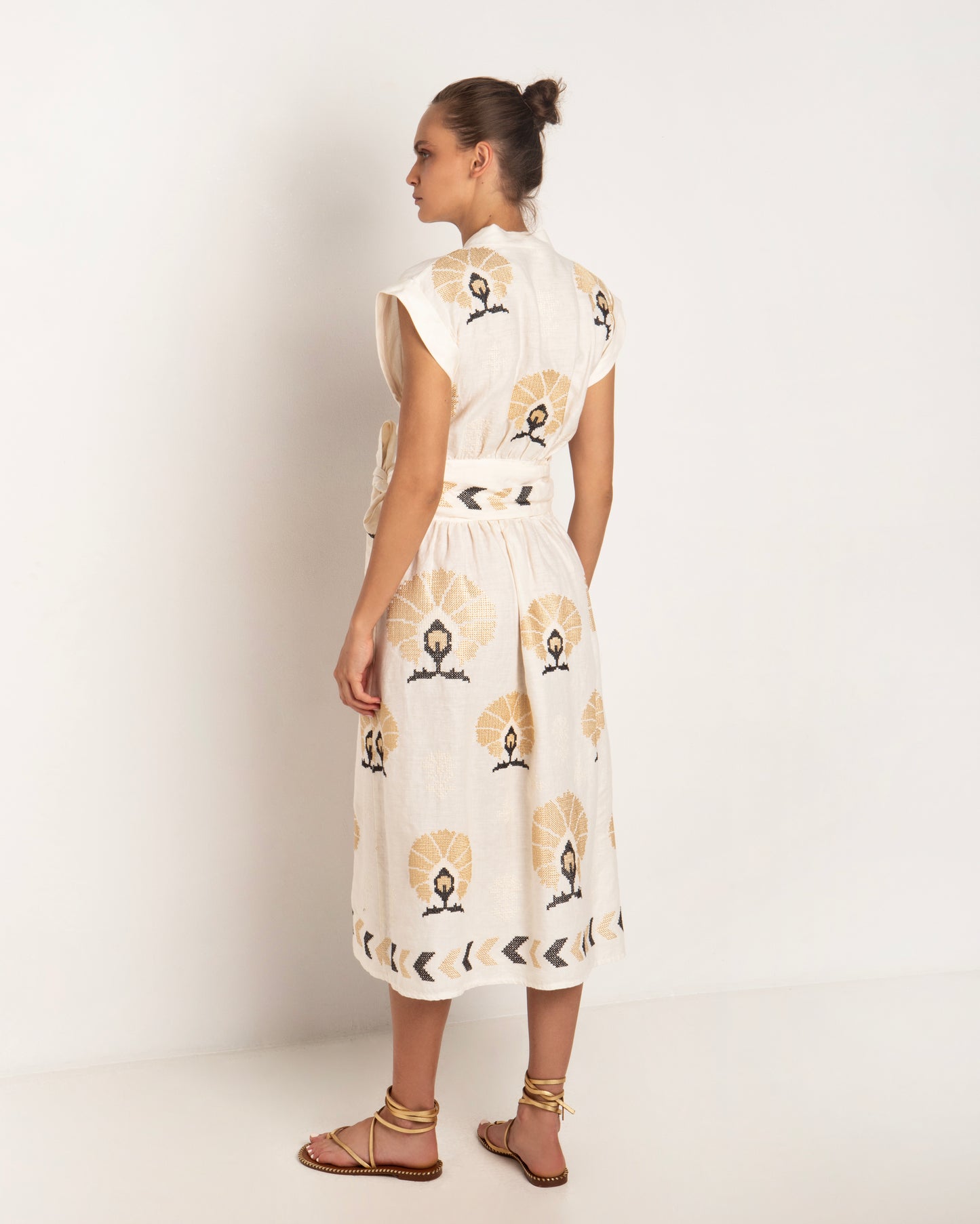 Greek Archaic Kori dress wrap mini peacocks