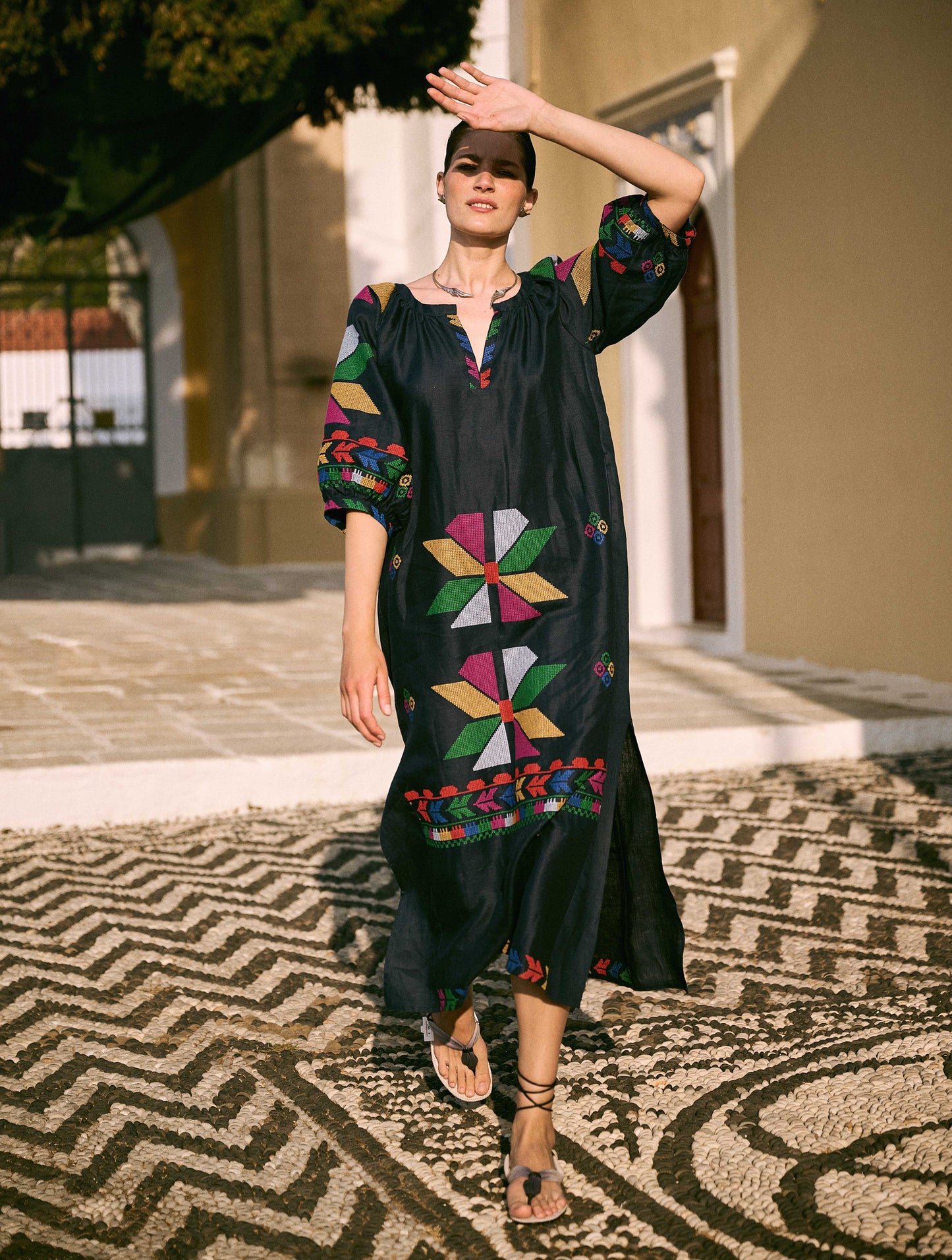 Greek archaic Kori aeolis linen dress