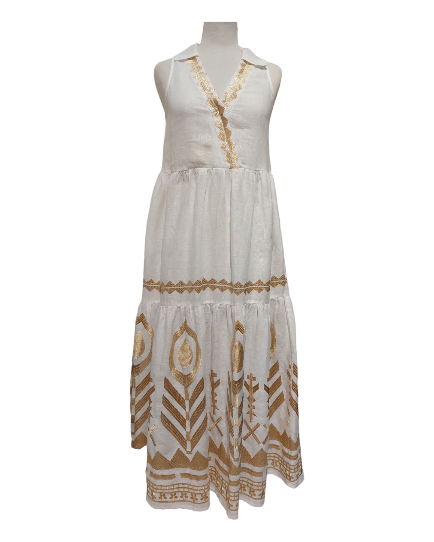 Greek Archaic Kori linen lond sleeveless dress with collar