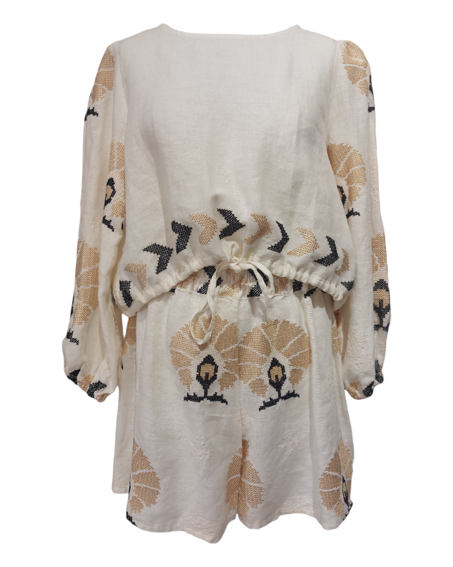 Greek Archaic Kori linen top mini peacocks