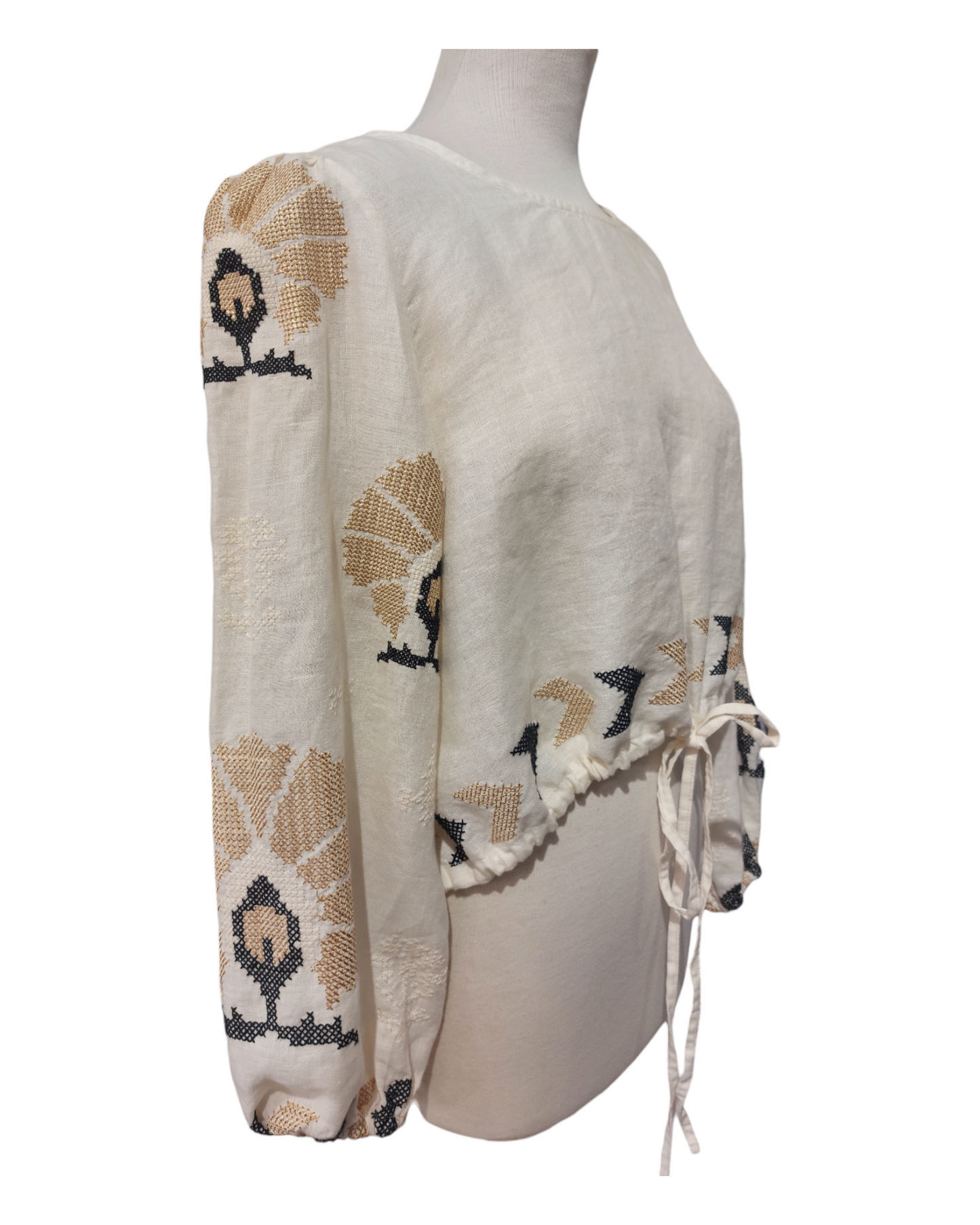 Greek Archaic Kori linen top mini peacocks