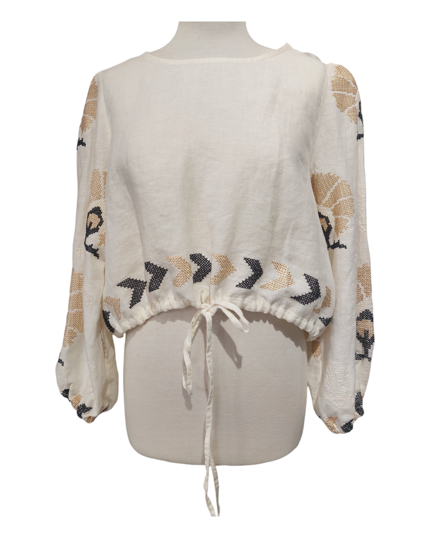 Greek Archaic Kori linen top mini peacocks