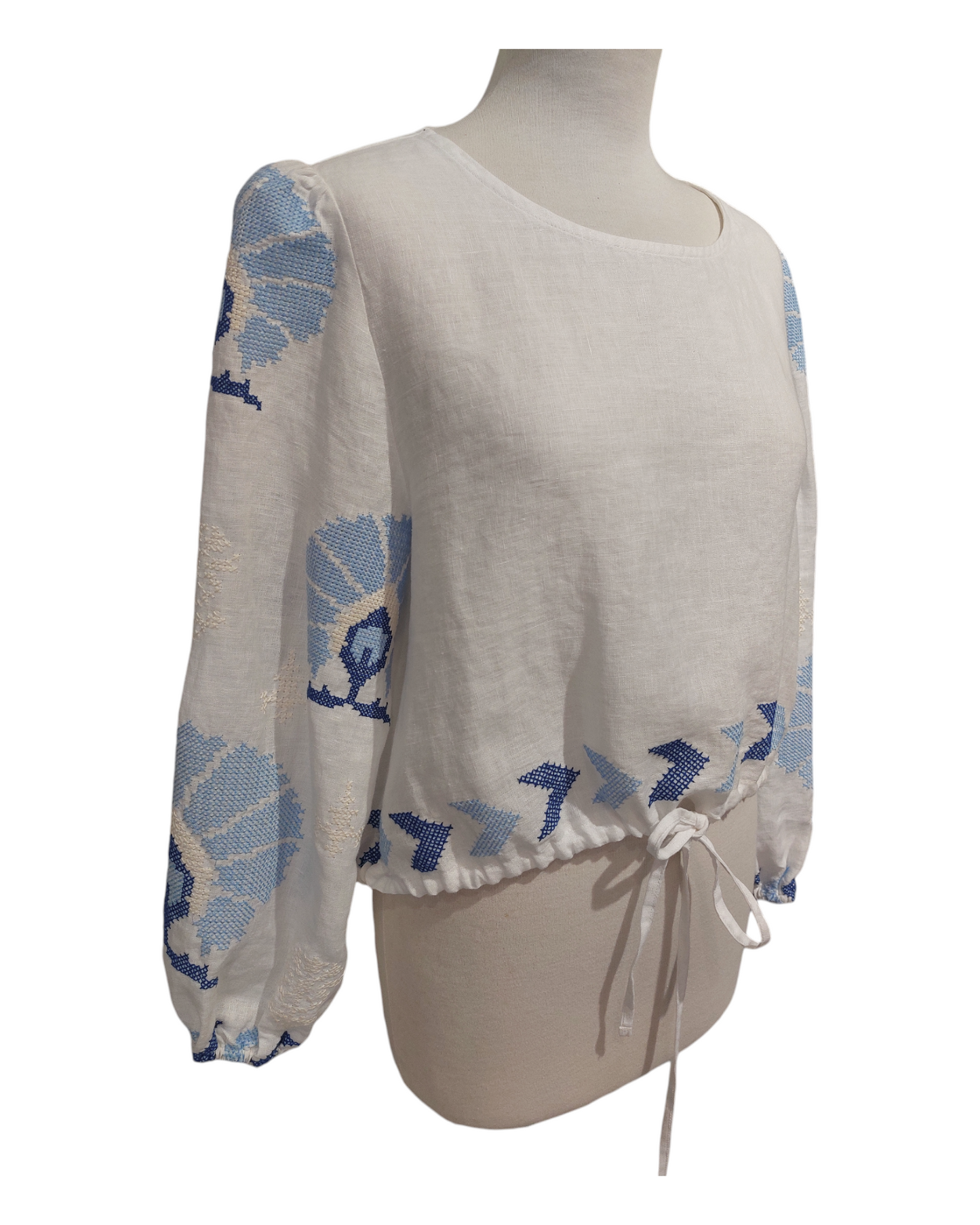 Greek Archaic Kori linen top mini peacocks