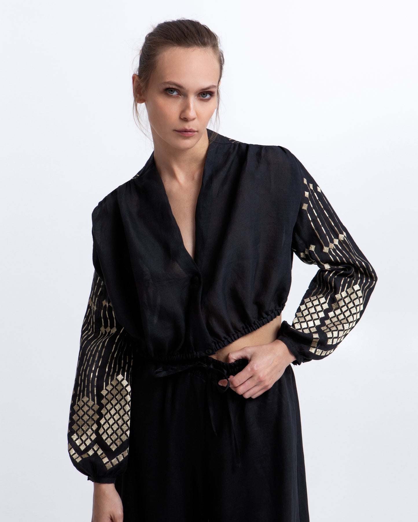 Greek Archaic Kori blouse grape cropped