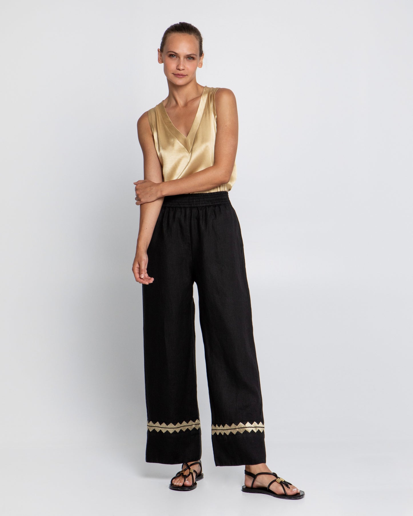 Greek archaic Kori pant with chevron