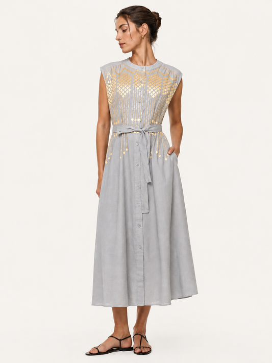 Greek archaic Kori dress long chemisier grapes