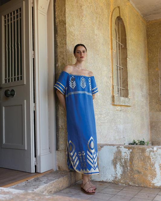 Greek archaic Kori off-shoulder Feather