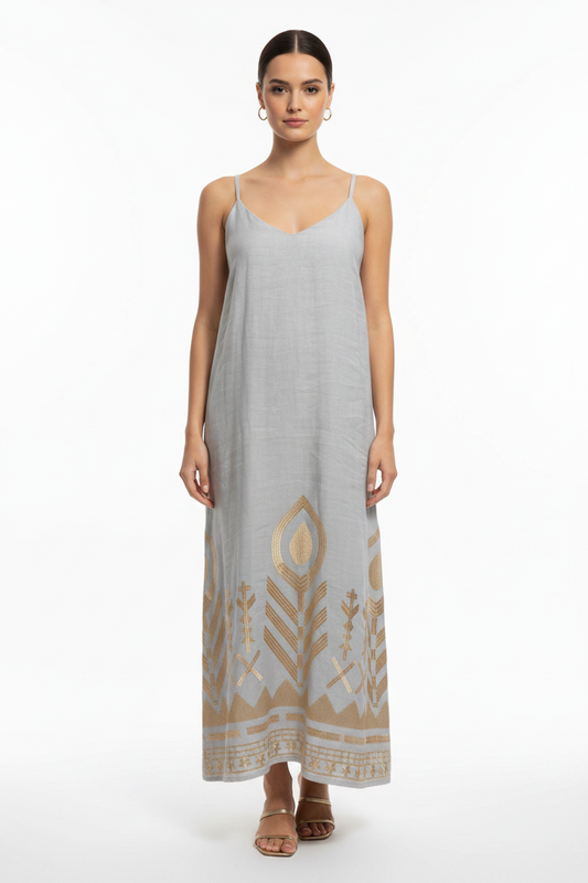 Greek Archaic Kori linen dress feather