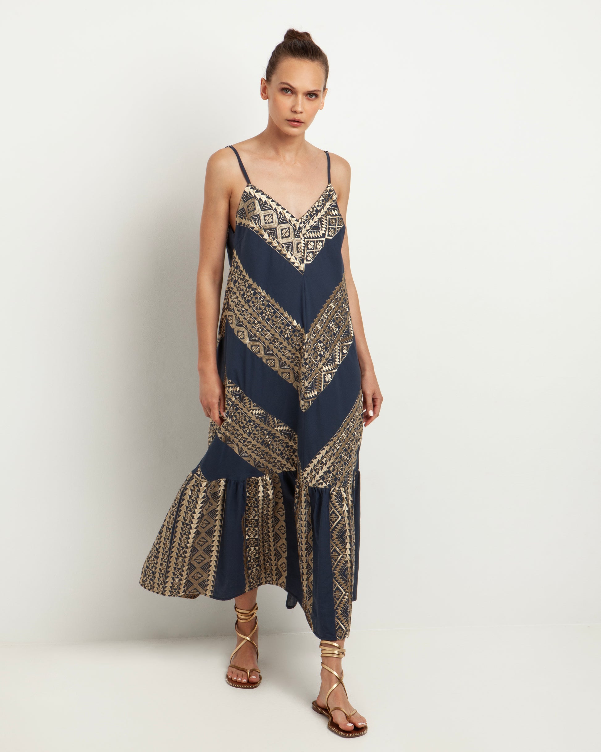 Greek Archaic Kori embroidered long dress with straps Estella Fashion Greek Archaic Kori embroidered long dress with straps Estella Fashion